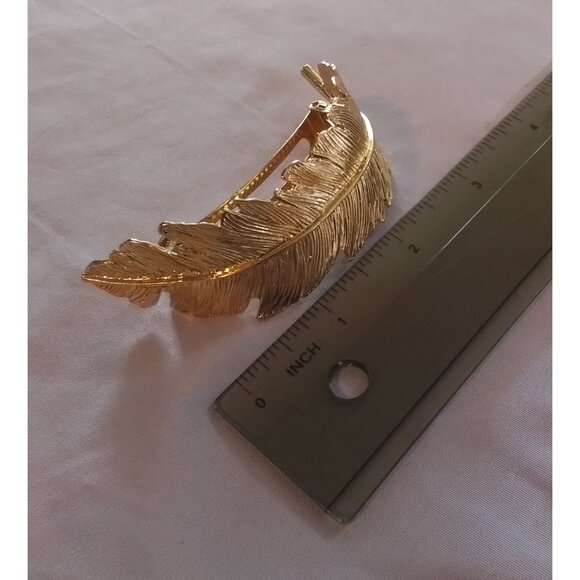 Gold-Tone Feather Leaf Hair Clip Barrette For Women - Picture 3 of 3